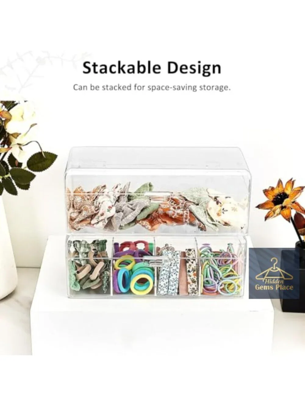 Clear Acrylic Hair Accessories Storage Box with Dividers, 4-Compartment